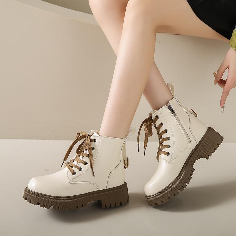 Fashion 2024 Shoes for Women Lace Up Zipper Women's Boots Autumn Round Toe Solid Short Barrel Platform Water Proof Fashion Boots