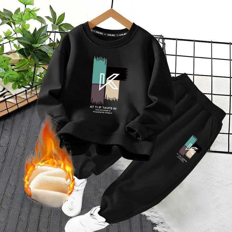 CUHK Children's Sweater Winter Plus Velvet Thickened Two-piece Spring and Autumn Children's Leisure Sports Suit