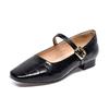 Mary Jane Shoes Women's 2025 Spring Korean Version of Square Head Plaid Cowhide One-word Buckle Shallow Mouth Flat Shoes Comfortable Loafers
