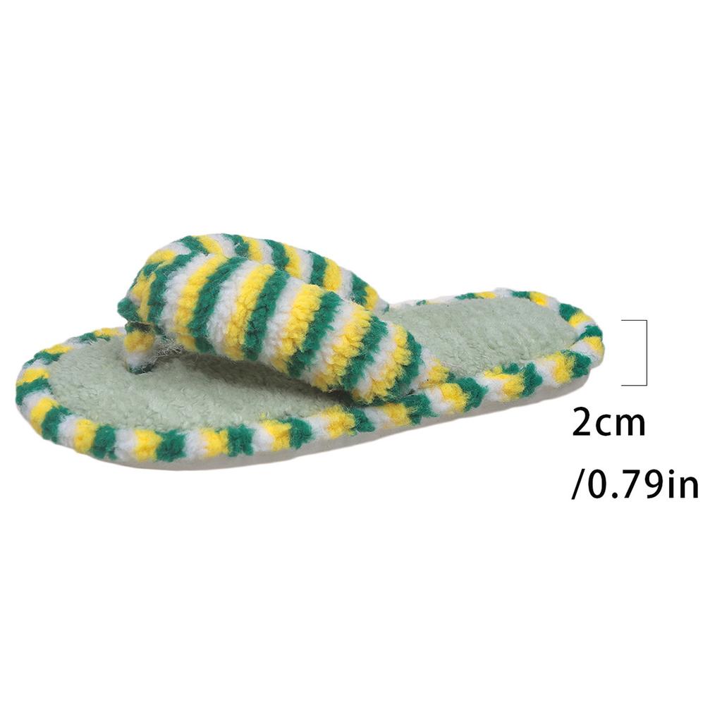 Fashion Fashion Colorful Striped Plush Slippers Women Winter Comfortable Indoor House Flip Flops Woman Clip Toe Non Slip Bedroom Slides