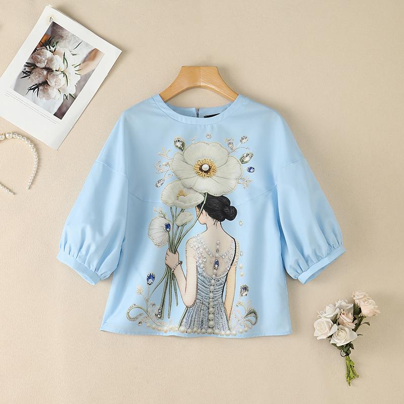 ZANZEA Women Casual Round Neck Short Sleeve Loose Print Blouse M
