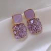 Square Drop Earrings for Women Enamel Oil Crystal Dangle Earrings Elegant White Black Purple Geometric Party Jewelry