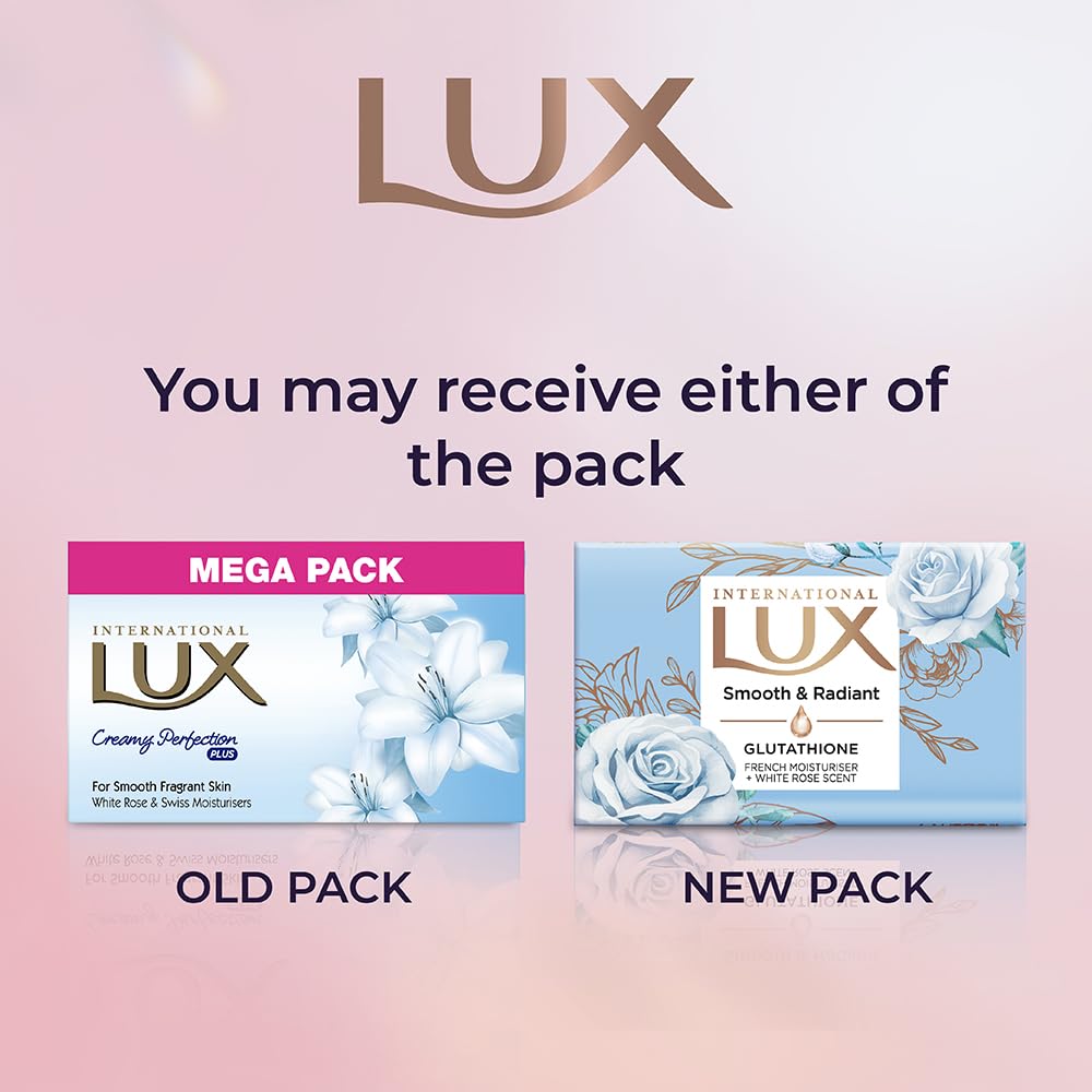 Lux International Smooth & Radiant Bathing Soap 4 X125g For Soft Moisturized Skin With White Rose Fragrance Luxurious Daily Bath Experience