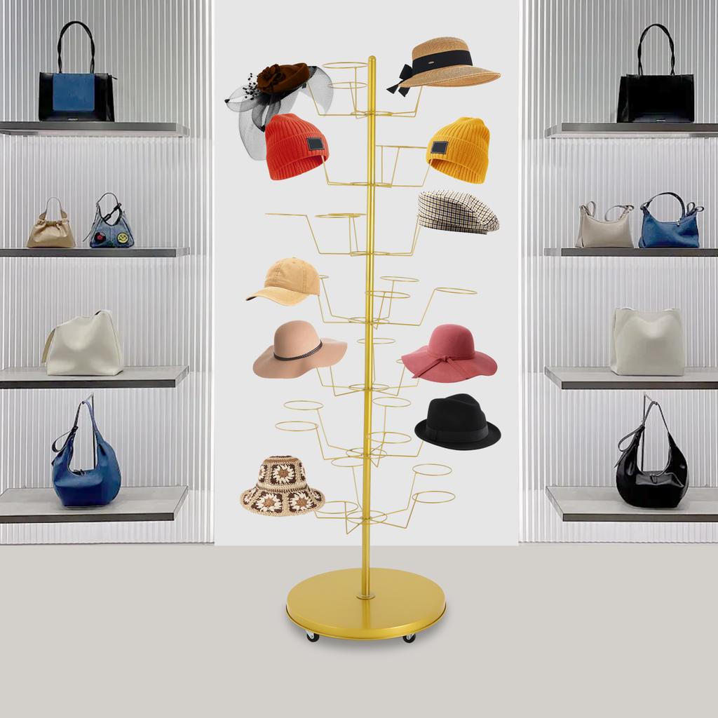 7-Tier Golden Hat Wig Display Stand, Freestanding Multi-Tiered Hats Racks, 22 In Wide 65 Inch High Storage Organizer for Retail