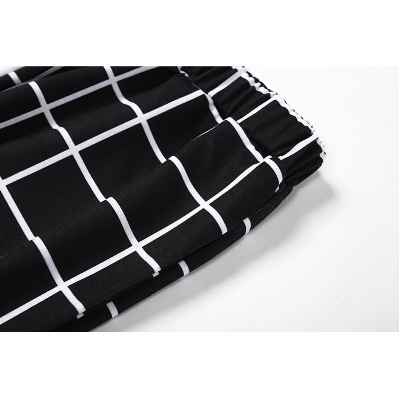 Spring and Autumn Color-Block Loose Checkerboard High-Waist Jogger Casual Sweatpants for Women