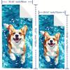 Cute Corgi Dog Beach Towel, Swimming Pet Art, Soft Microfiber Towel, Fun Summer Pool & Beach Accessory For Kids & Adults