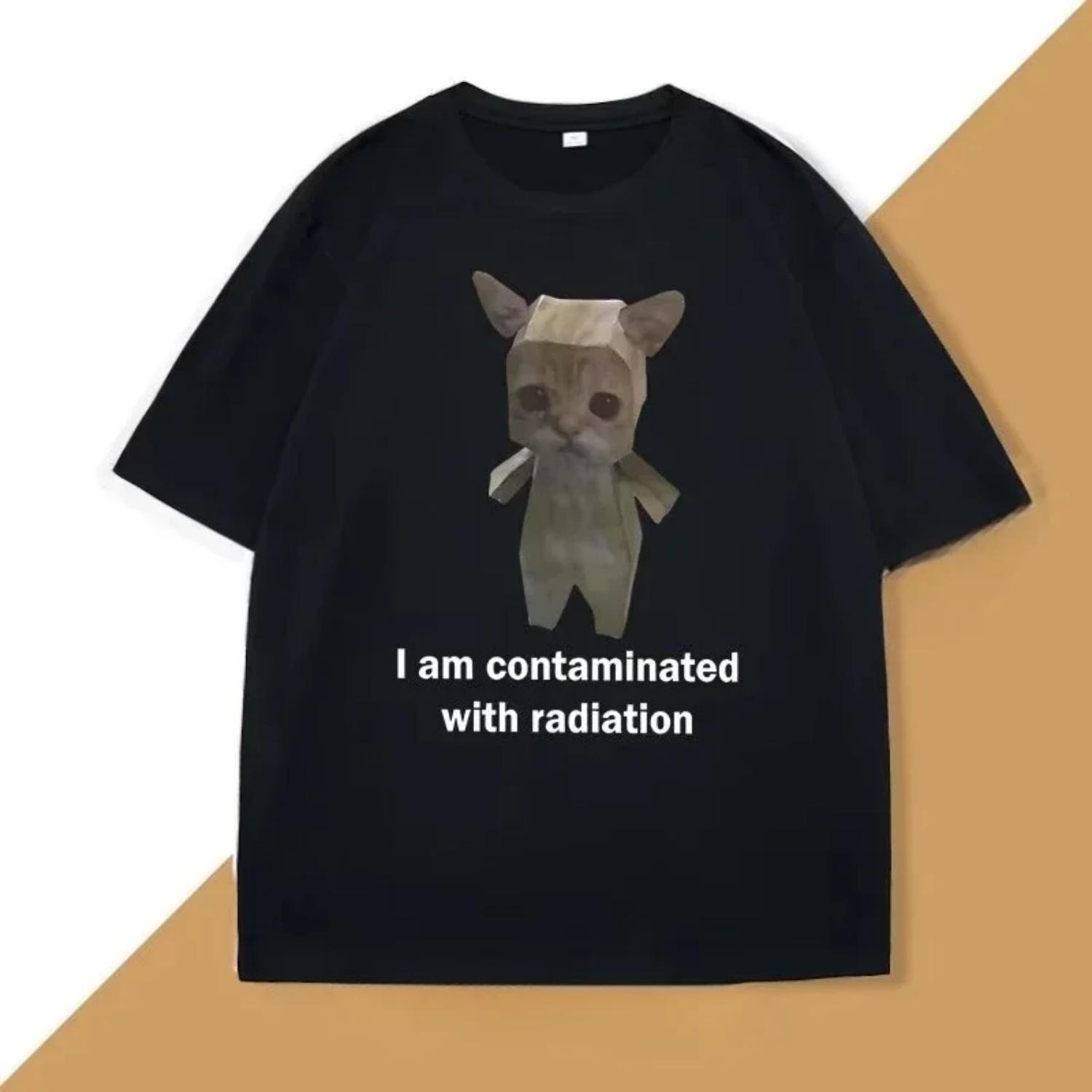 

I Am Contaminated Funny Cat Meme T Shirt Cute Crewneck Clothes Summer T-Shirts Fashion Short Sleeve Tees Clothes S чёрный