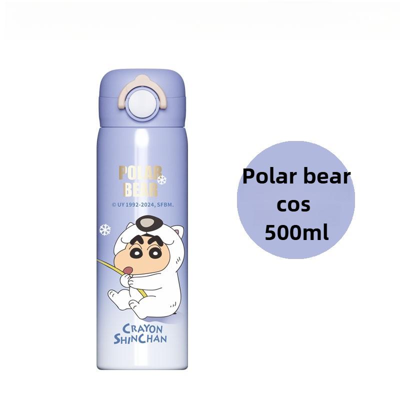 500ML Crayon Shin-chan Children's Magic Thermos Cup Portable Handle Stainless Steel Water Cup Outdoor Sports Travel Kettle