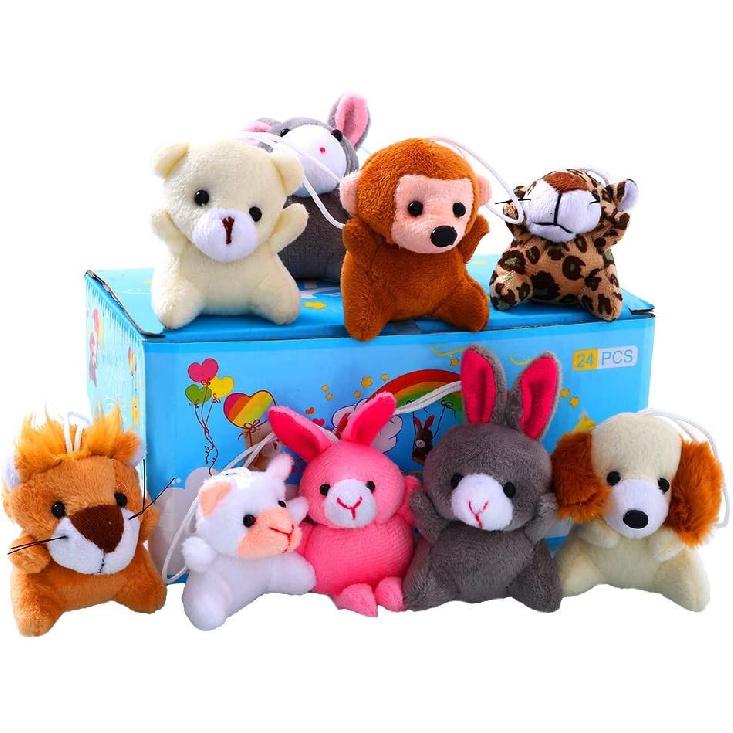 ThinkMax 24 Pack Mini Plush Animals Toy Assortment, Small Stuffed Animals In Bulk for Kids Party Favor, Easter Eggs Fillers