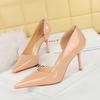 8cm Style Fashion Simple High Heels Women's Shoes Thin Heels High Heels Shallow Mouth Pointed Side Hollow Patent Leather Single Shoes Women