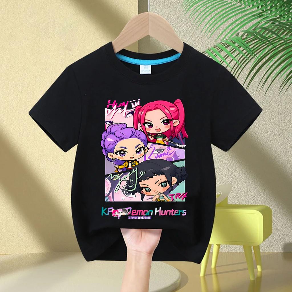 Hot Movie Cotton Baby Girls T Shirt Children's Clothing KPop Demon Hunters Fans Gifts Kids Clothes Fashion Casual Tops