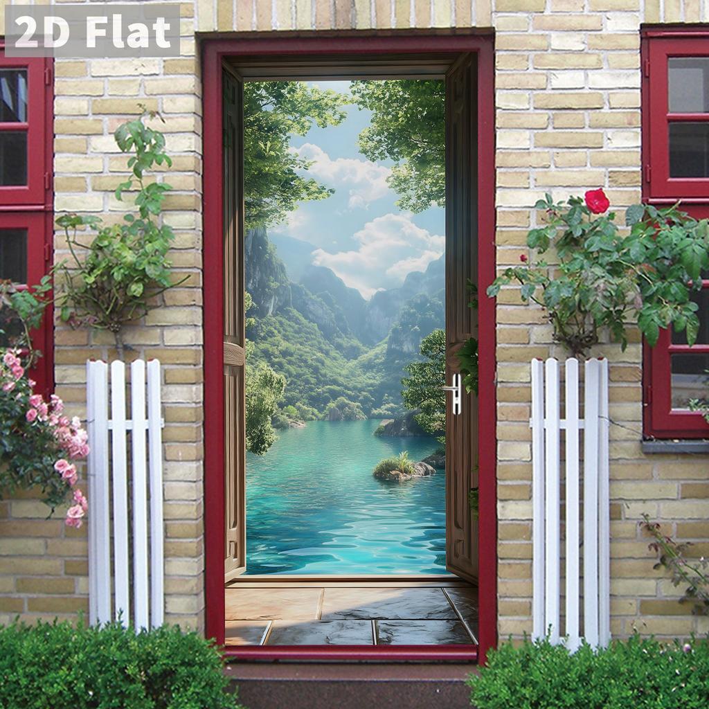 77/90cm Self-Adhesive Door Stickers Removable Wall Sticker Scenery Wallpaper Stone Stair Murals for Doors Modern Home Decor