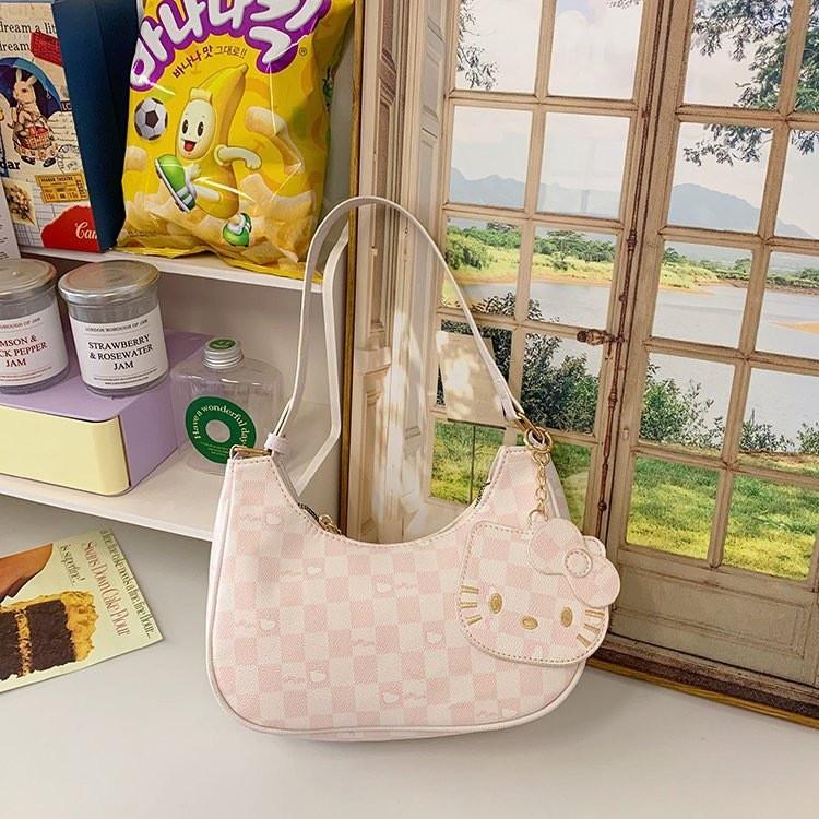 Cartoon Hello Kitty Shoulder Bag For Women With Pu Material And Cute Print For Daily Use