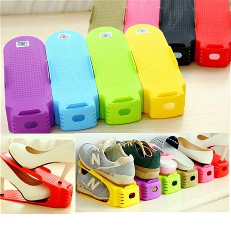 Plastic Multi-color Creative Thicken Integrated Shoe Rack Bracket Double Home Storage Hanger Organizer Tools Shelves