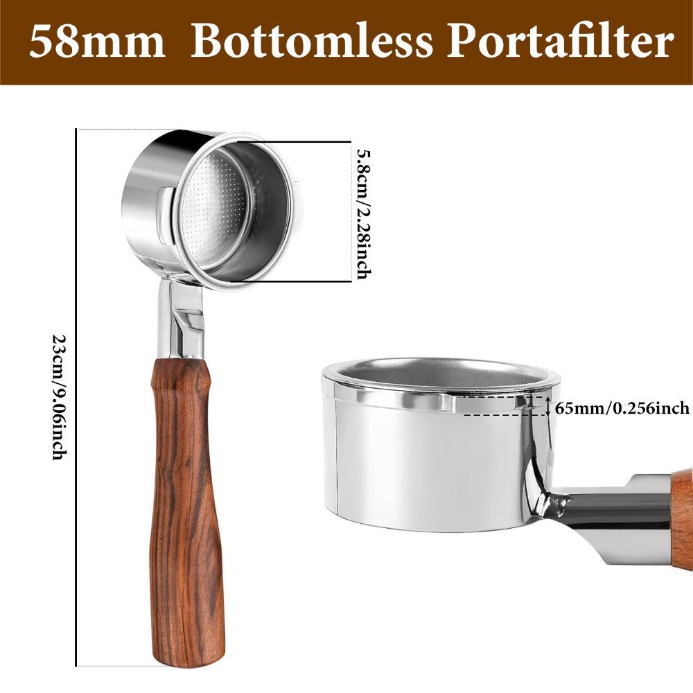 Bottomless Stainless Steel Coffee Handle W/ Wood Grip for Breville 9 Set + Multifunctional Extraction Mirror, Barista Parts - YJKJ-yg126