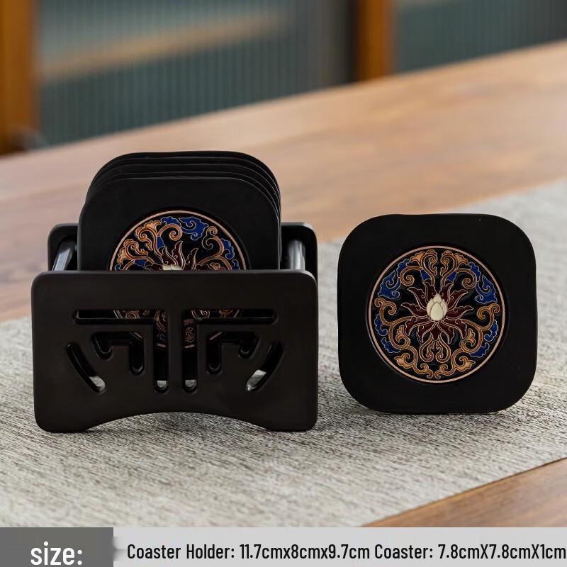 ZhiNianHua Bakelite Enamel Tea Coaster Set with Storage Rack