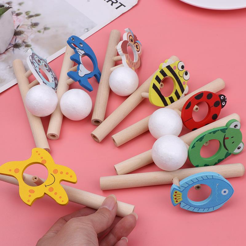 Cartoon Foam Ball Blower Traditional Wooden Rods Blowing Ball Game Fun Gadgets Balance Training Educational Toys Learning Toys