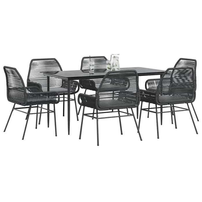VidaXL Ensemble à manger de jardin coussins 7pcs noir poly rotin verre, ensemble de salle à manger d'extérieur, meuble de 3334468