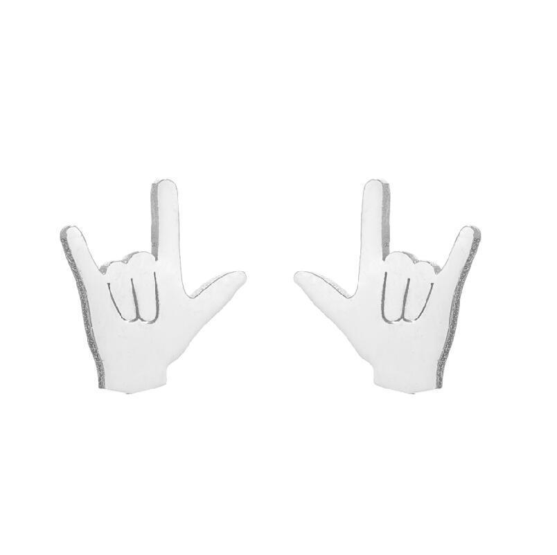 18K Gold-Plated  I Love You  Hand Gesture Earrings – Personalized Stainless Steel Couple Studs
