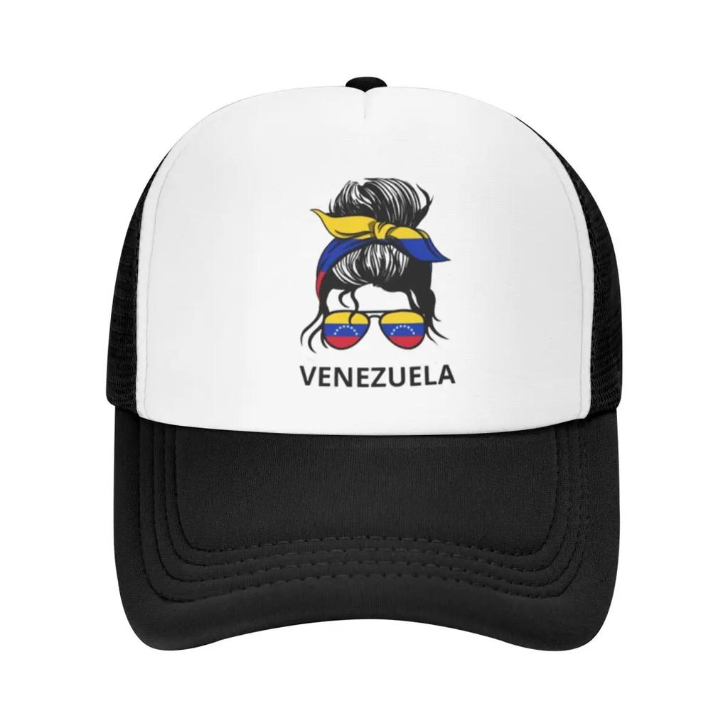 Venezuelan Flag Woman With Messy Bun Sport Mesh Baseball Caps Women Men Unisex Male Beach Dad Hats Hip Hop Trucker Cap