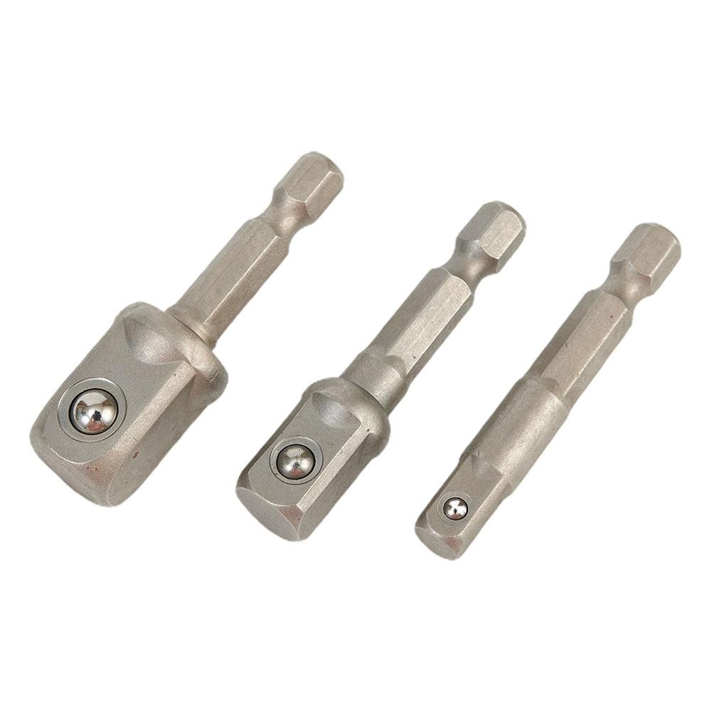 3pcs 1/4 3/8 1/2 Socket Adapter Hex Shank Drill Bits Extension Rod Power Tools