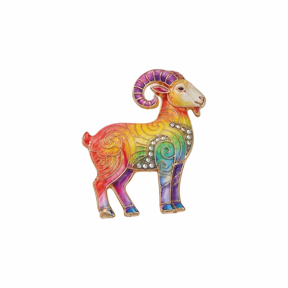 Beautiful Goat Enamel Brooch -inlaid Rhinestone Brooch Trendy Animal Pin  Wedding