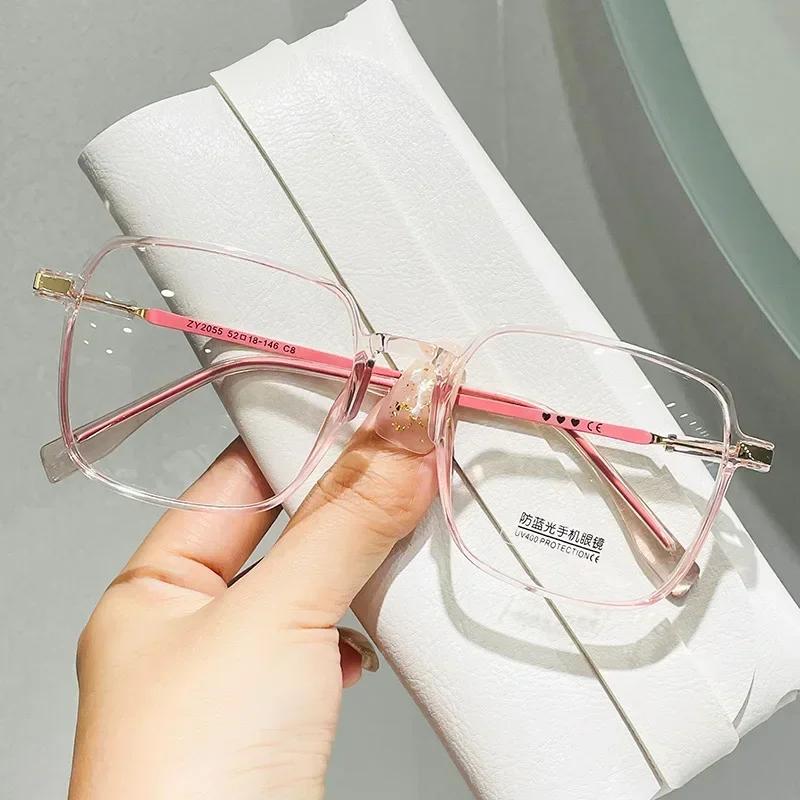 Large Square Ladies Reading Glasses Unisex Anti-blue Light Computer Eyewear Women Luxury Heart Design Myopia Glasses 0 To -4.0