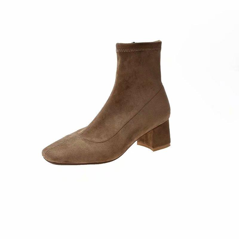 Korean  Autumn Winter New Women Boots Ankle Square Toe Mid-tube Thick-heeled Boots Women's Fashion High-heeled Women's Boots