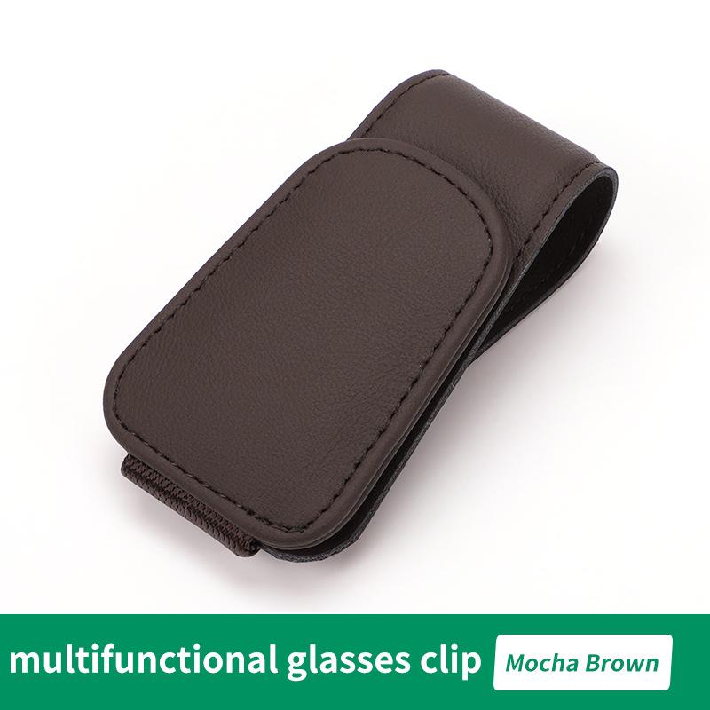 Leather Car Sun Visor Sunglasses & Card Holder with Coin Clip