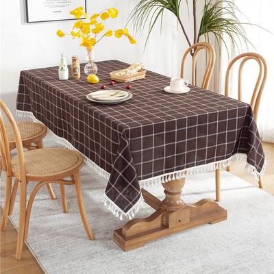 Cafe Double-Line Plaid Cotton Polyester Hemp Tassel Geometric Rectangular Dining Table Coffee Table Tablecloth Tablecloth