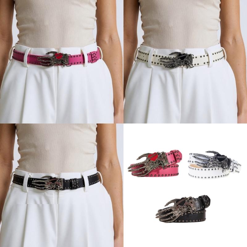 Gothic Style Adjustable Waist Belt With Edgy Skull Heart Motif Perfect For Streetwear And Concert Outfits
