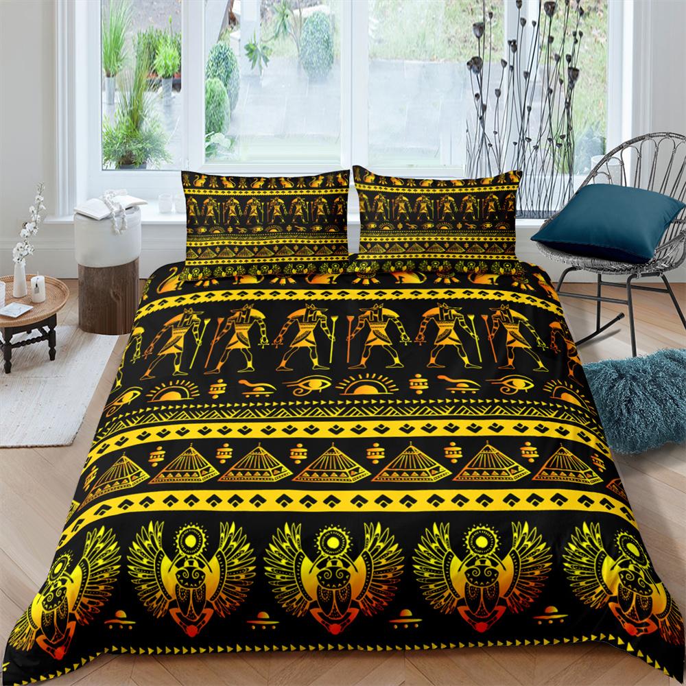 

Древний Египет Пододеяльник с изображением короля и королевы, комплект постельного белья с египетскими символами, фараон, пирамида, бохо, мягкий полиэстеровый пододеяльник EU single(135x200cm)