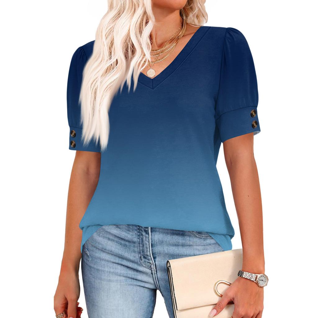 Womens Tops Short Sleeve Shirts Buttons V Neck  Fashion Outfits  Blouses  Casual