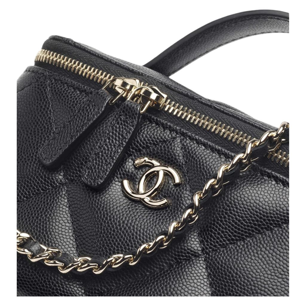 Chanel Calfskin Makeup Bag Handbag Women's Black AP4933-B22105-94305