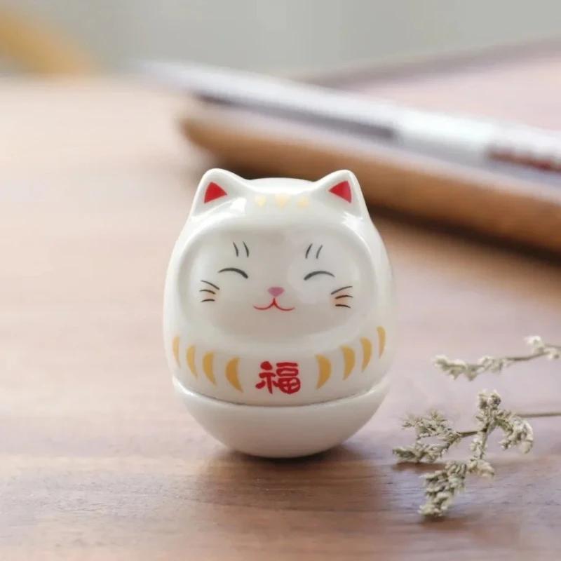 Japanese Ceramic Daruma Crafts Cartoon Lucky Cat Fortune Ornament Landscape Home Decor Accessories Gifts Living Room Decoration