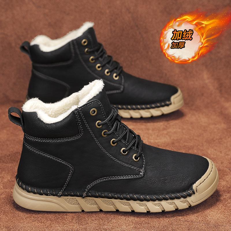 Large Size Martin Boots Men's 2025 Winter New Velvet Warm Medium Top Cotton Boots Soft Sole Casual High Top Men's Shoes