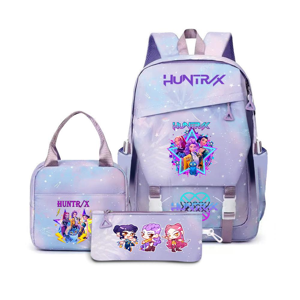 K-Pop Demon Hunter Girl Group Backpack Demon Boy Group Cartoon Anime Lunch Bag Pencil Case Three-Piece Set