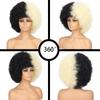 XINRAN Afro-Perücke für Damen, kurz, verworren, lockig, flauschig, Kunstfaser, kurz, halb schwarz, halb weiß, für den Alltag
