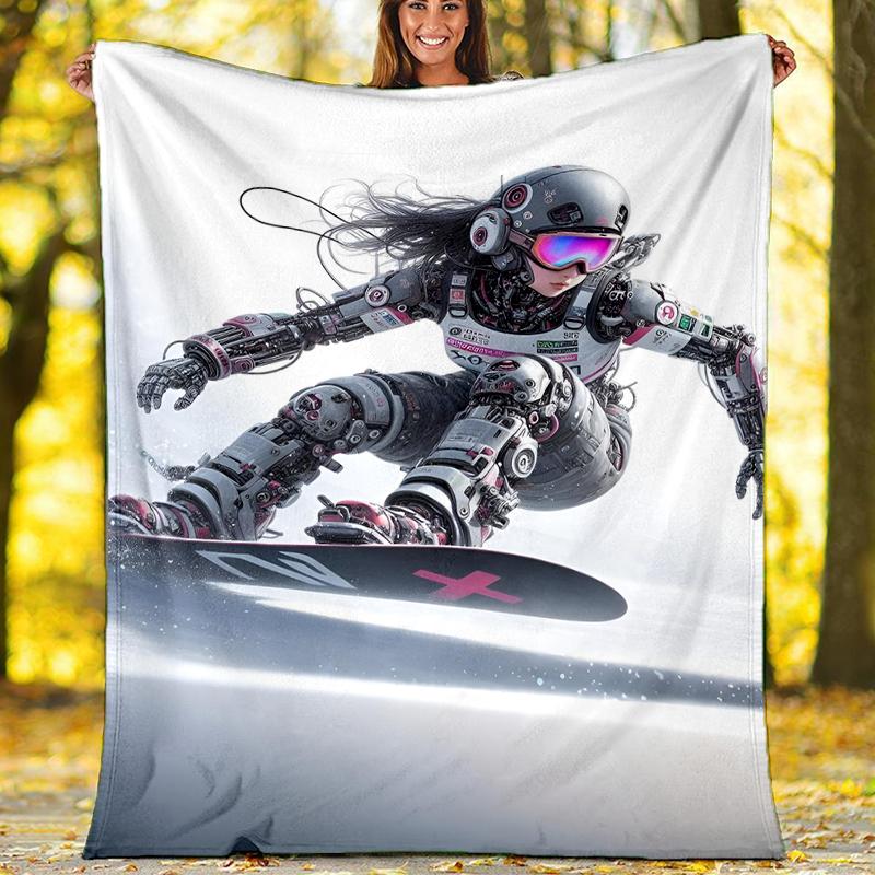 ski Theme Printed Blanket - Perfect for Couch, Bed, Travel & Outdoor Use | Machine Washable, Cozy & Durable.