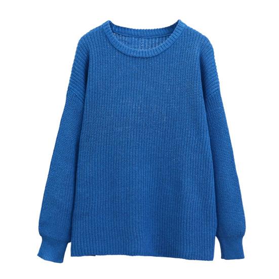 Women Pullover Sweater Round Neck Long Sleeve Elastic Fabric Knitting Tops Solid Color Loose Fit Sweater Tops