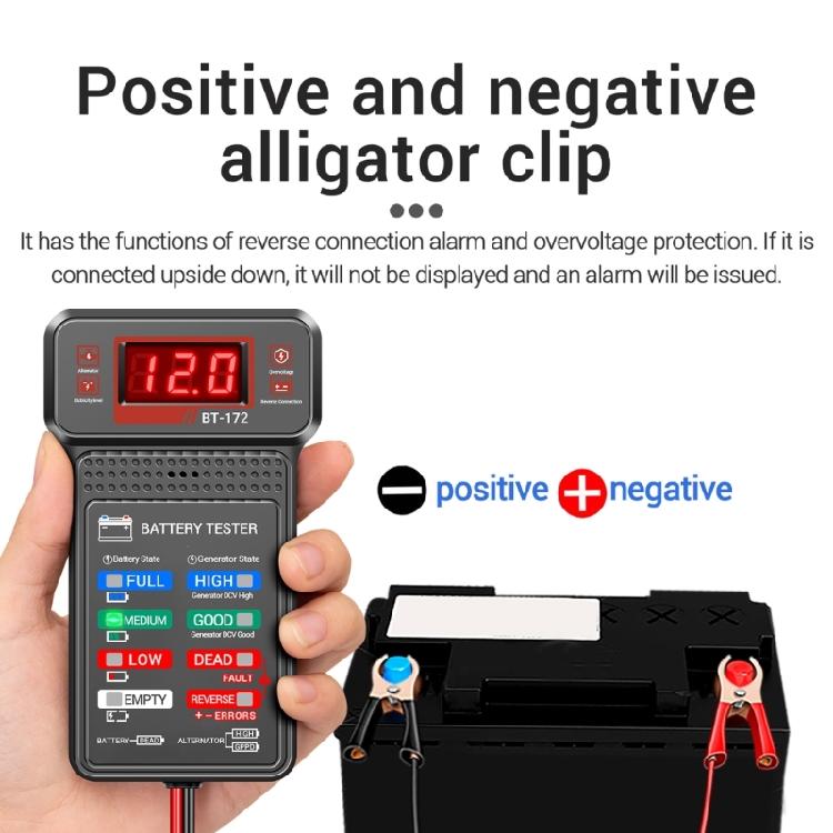 BT172 Battery Voltage Tester Measurement Device for Routine Vehicle Maintenance Troubleshooting Motorists Service Center