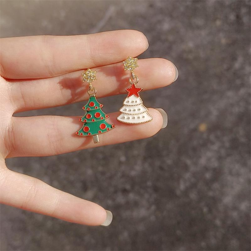 1 Pair of Fashion Christmas Earrings, Christmas Tree Women's Pink Zircon Exquisite Snowflake Hook Earrings Fashion Festival Snowflake Snowman Earrings