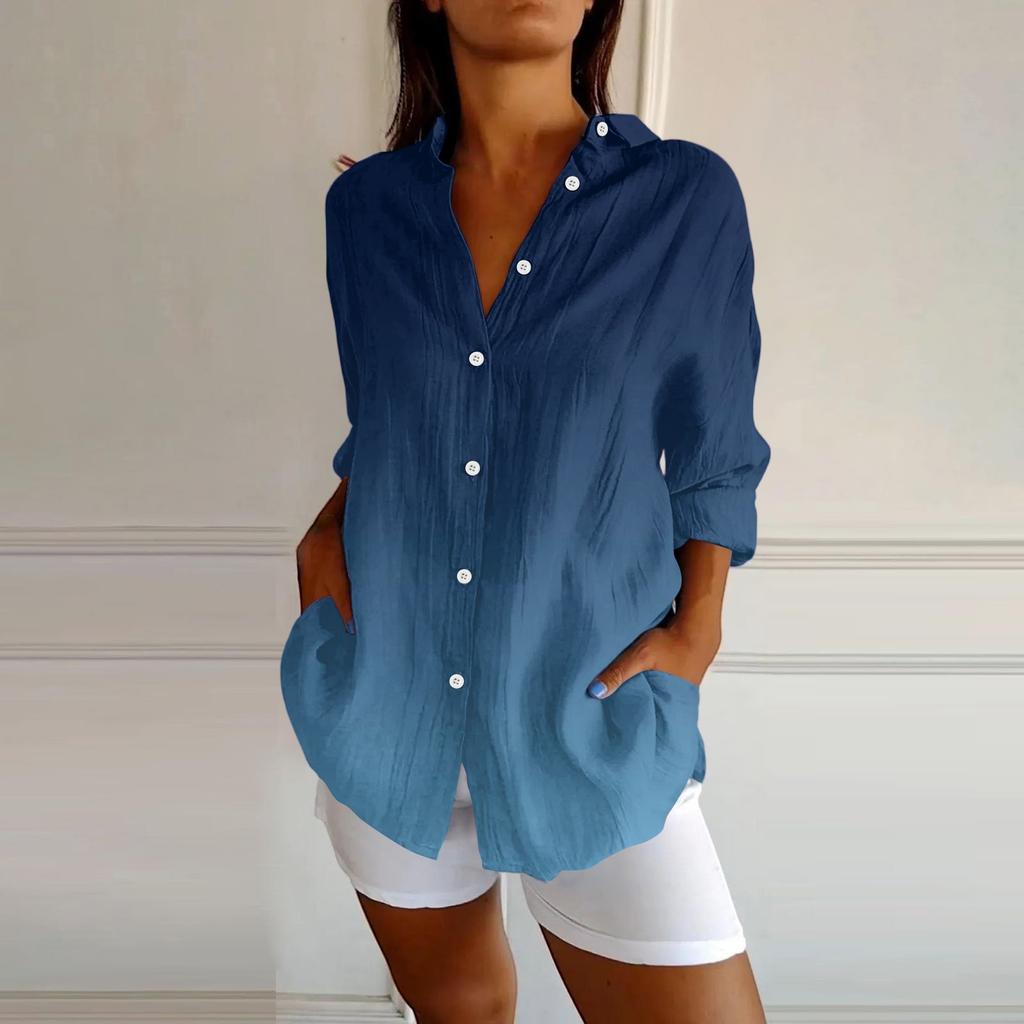 Womens Button Down Shirts Cotton Linen Long Sleeve Dress Shirts Casual Summer Tops Work Blouses