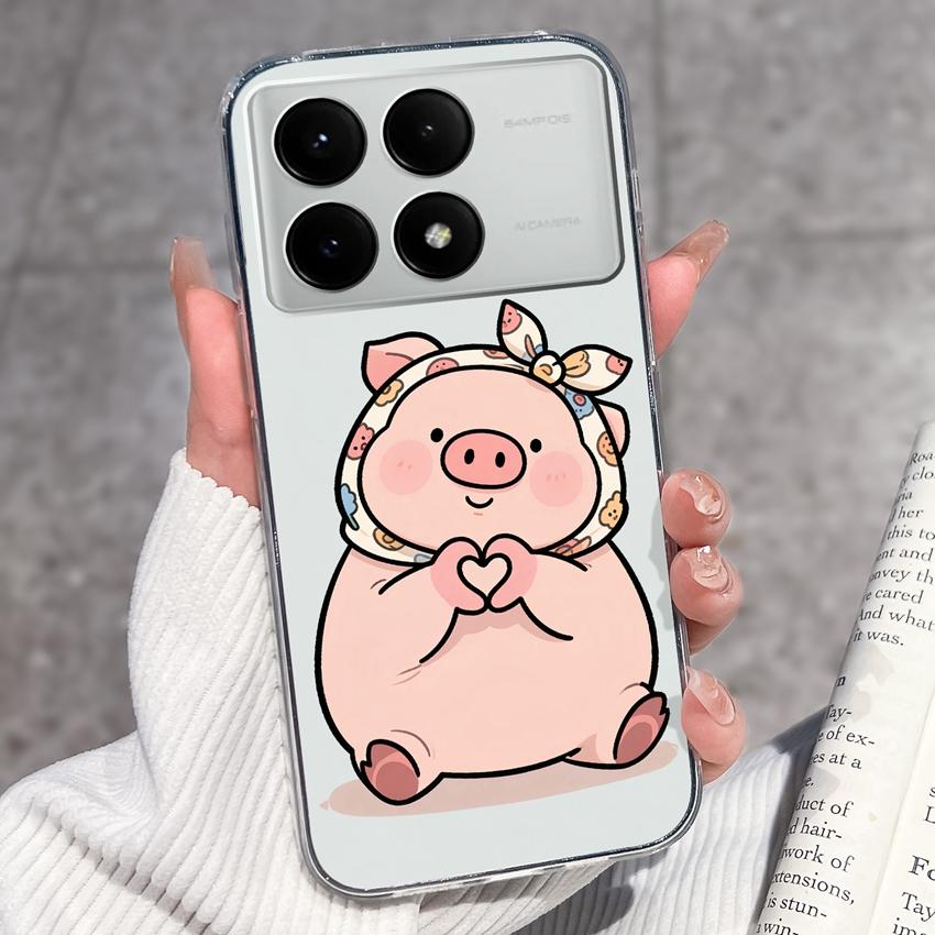 Case For Redmi K70e K60e K80 K70 K60 K50 K40 K30 K20 Pro K30i Cute Cartoon Piggy Pattern Phone Cover Transparent TPU Anti Fall Shell For Redmi Housing