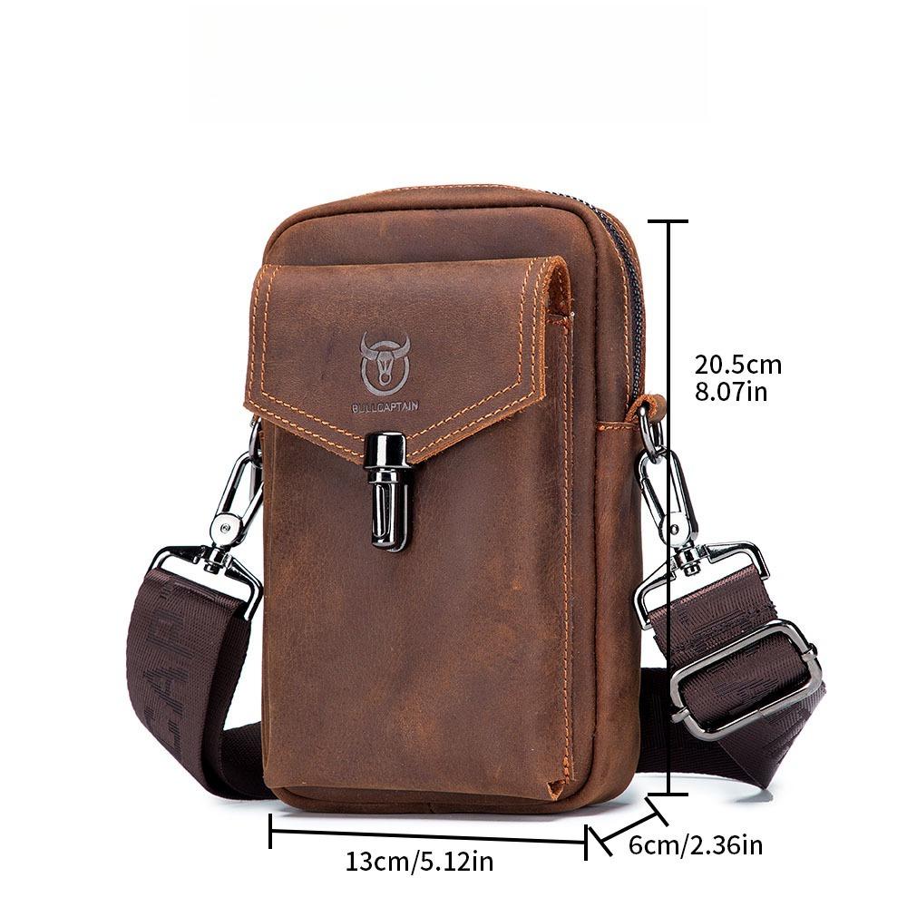 BULLCAPTAIN Men's Genuine Leather Crossbody Phone Bag Vintage Cowhide Mini Shoulder Bag Casual Travel Sling Pouch Waist bag