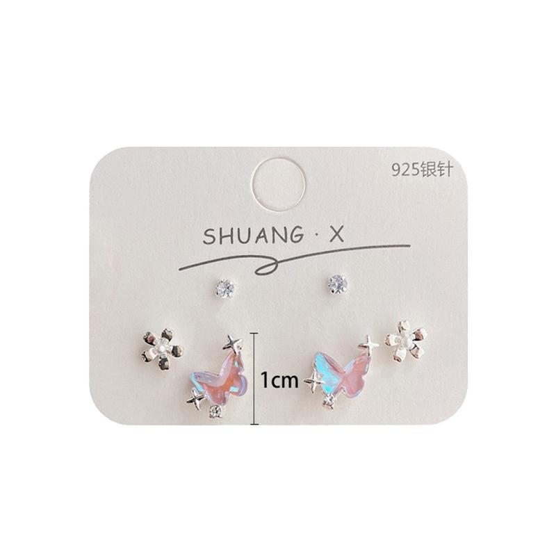 6Pcs/Set Women Colorful  Pentagram Star Moon Butterfly Stud Earring Trendy Punk Sweet Cool Earrings Aesthetic Jewelry