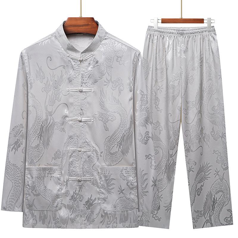

Китайский стиль Ice Silk Tang костюм мужской костюм с длинными рукавами Hanfu Dad летняя ретро одежда 180