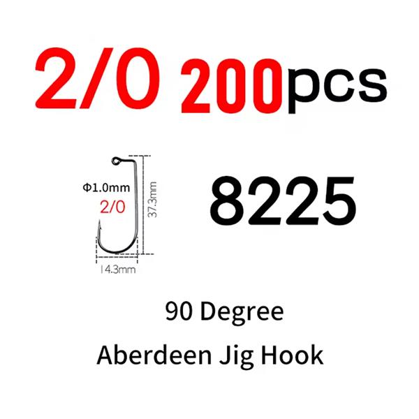 200pcs #8~#6/0 High Carbon Steel 90 Degree Aberdeen Jig Hook Bent Saltwater Long Shank Soft Worm Hooks