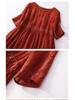 2025 Summer Women's Plus Size Ramie Embroidered Loose Retro Dress (Unlined)