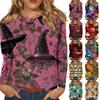 Top casual de manga larga para mujer con cuello suelto y estampado de Halloween, adecuado para fiestas navideñas